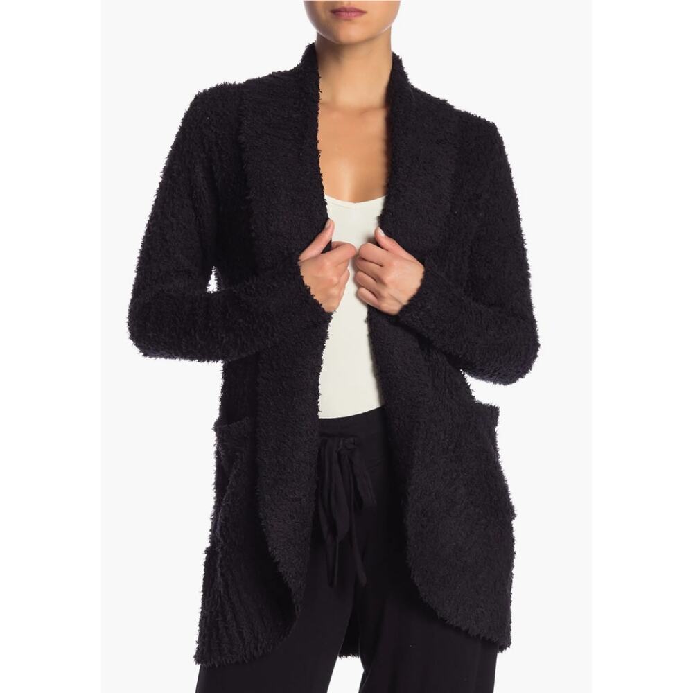 Nordstrom Honeydew Intimates Black Fuzzy Open Front Cardigan Sweater small